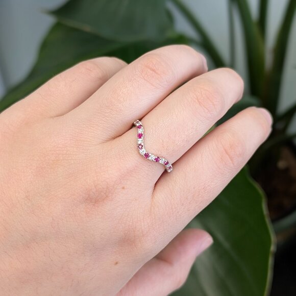 Madagascar Ruby and Natural Diamond Band in 14K Solid Gold - Picture 3 of 8